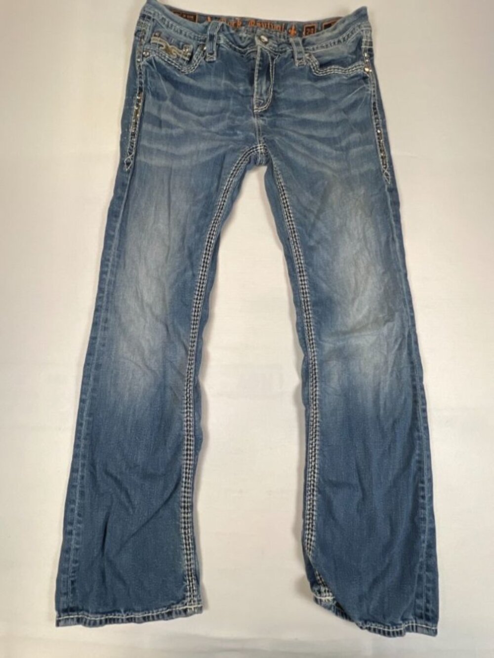 Rock Revival Women's Jeans Size 29 Rhinestone Embellished Bootcut Blue Denim
